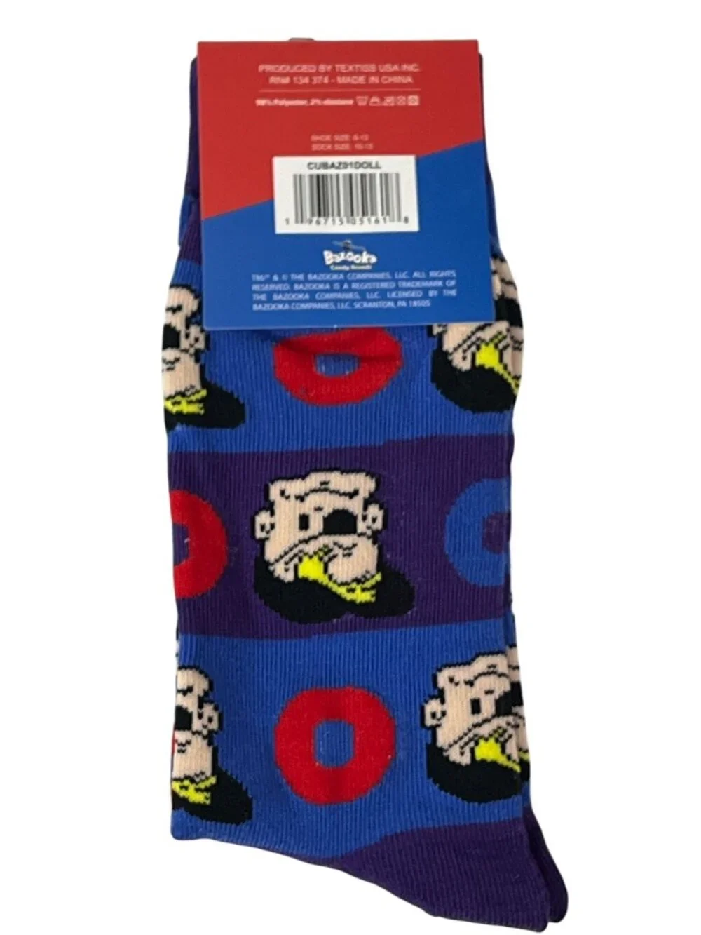 Bazooka Bubble Gum Crew Socks Purple Retro Candy Novelty Mens 6-12 NWT